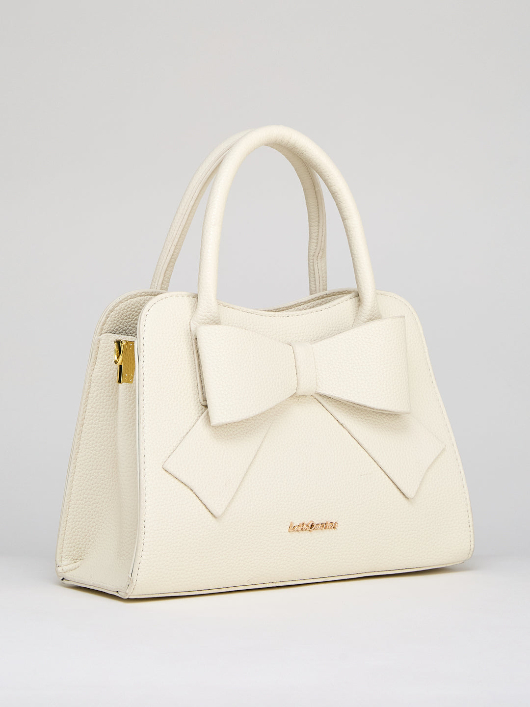 Latin Quarters Women's White Satchel Bag with Front Bow Detail