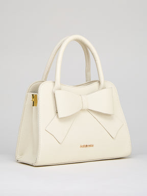 Latin Quarters Women's White Satchel Bag with Front Bow Detail