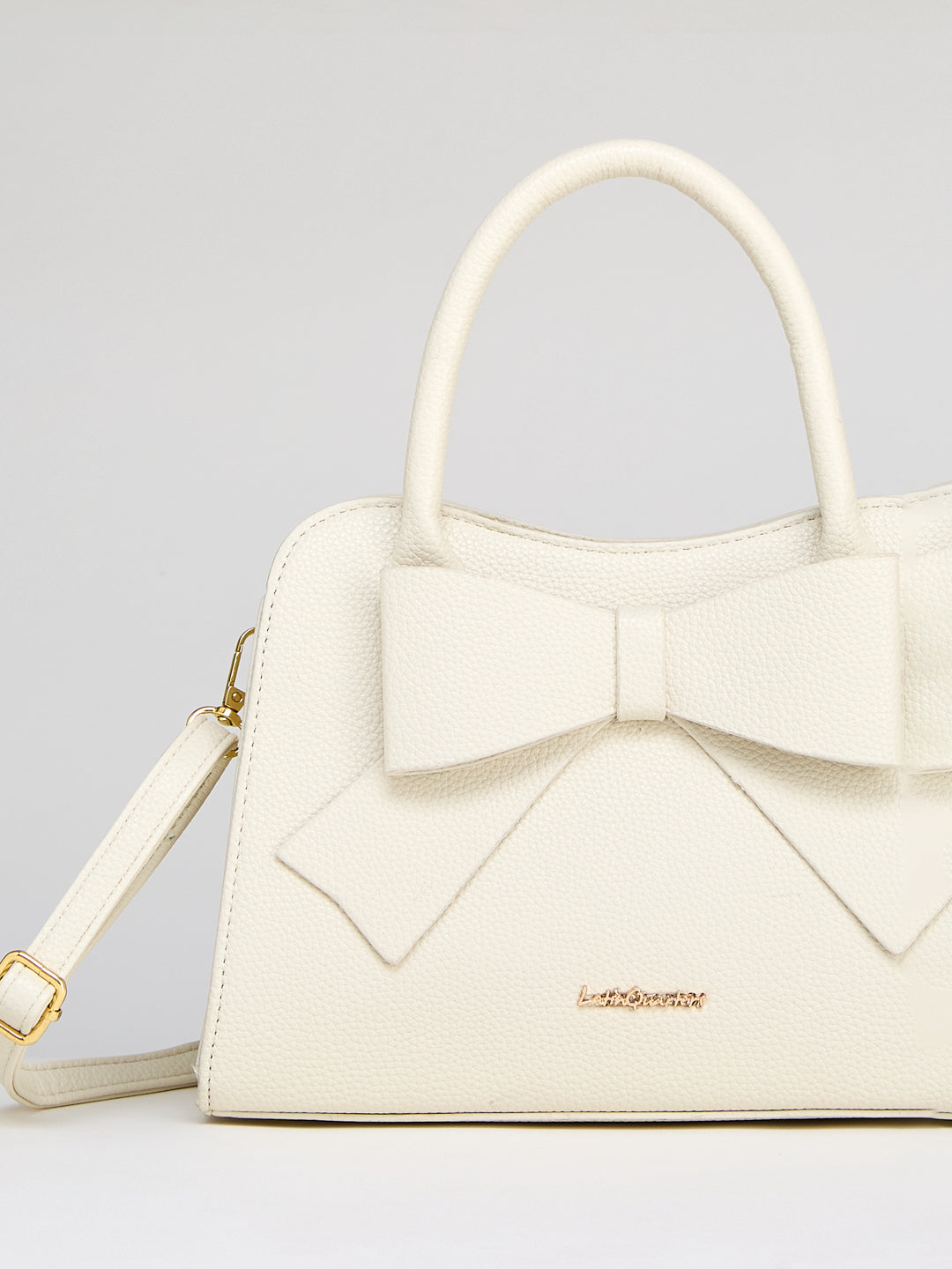Latin Quarters Women's White Satchel Bag with Front Bow Detail