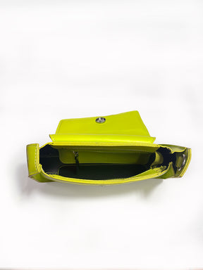 Latin Quarters Women's Neon Green Baguette Bag with Chunky Chain Detail