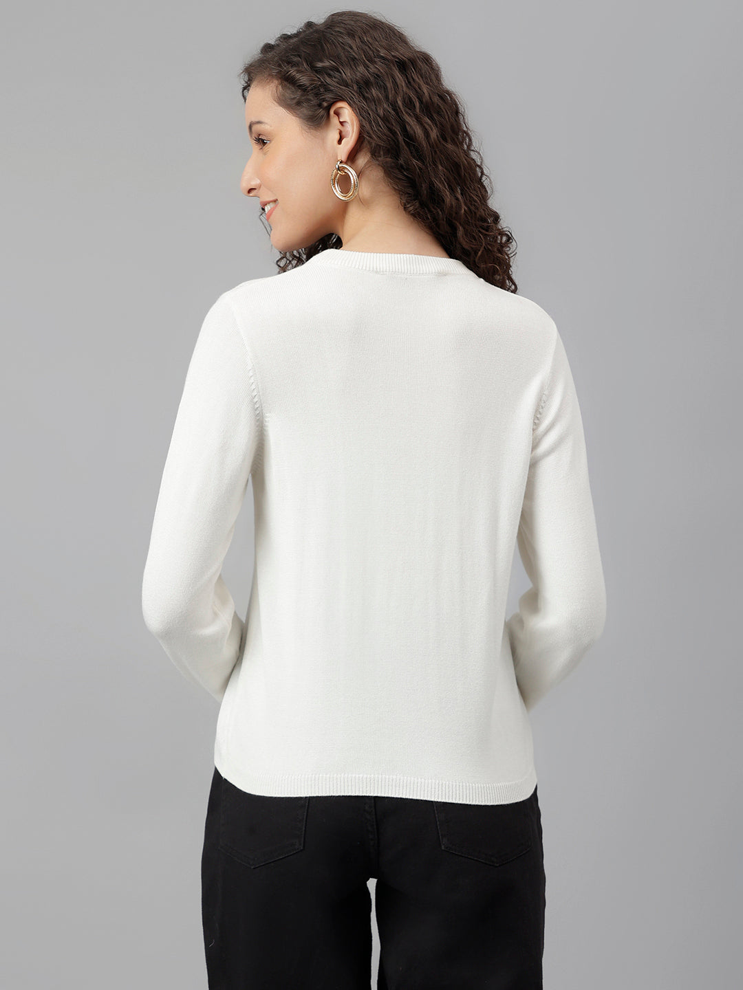Ivory Full Sleeve Solid Pullover Sweatertop