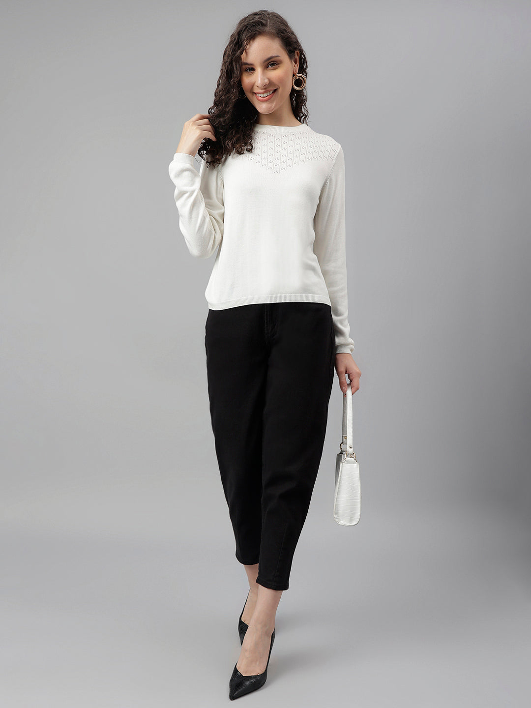 Ivory Full Sleeve Solid Pullover Sweatertop