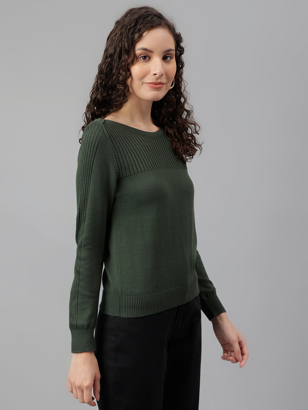 Greenolive Full Sleeve Solid Pullover Sweatertop