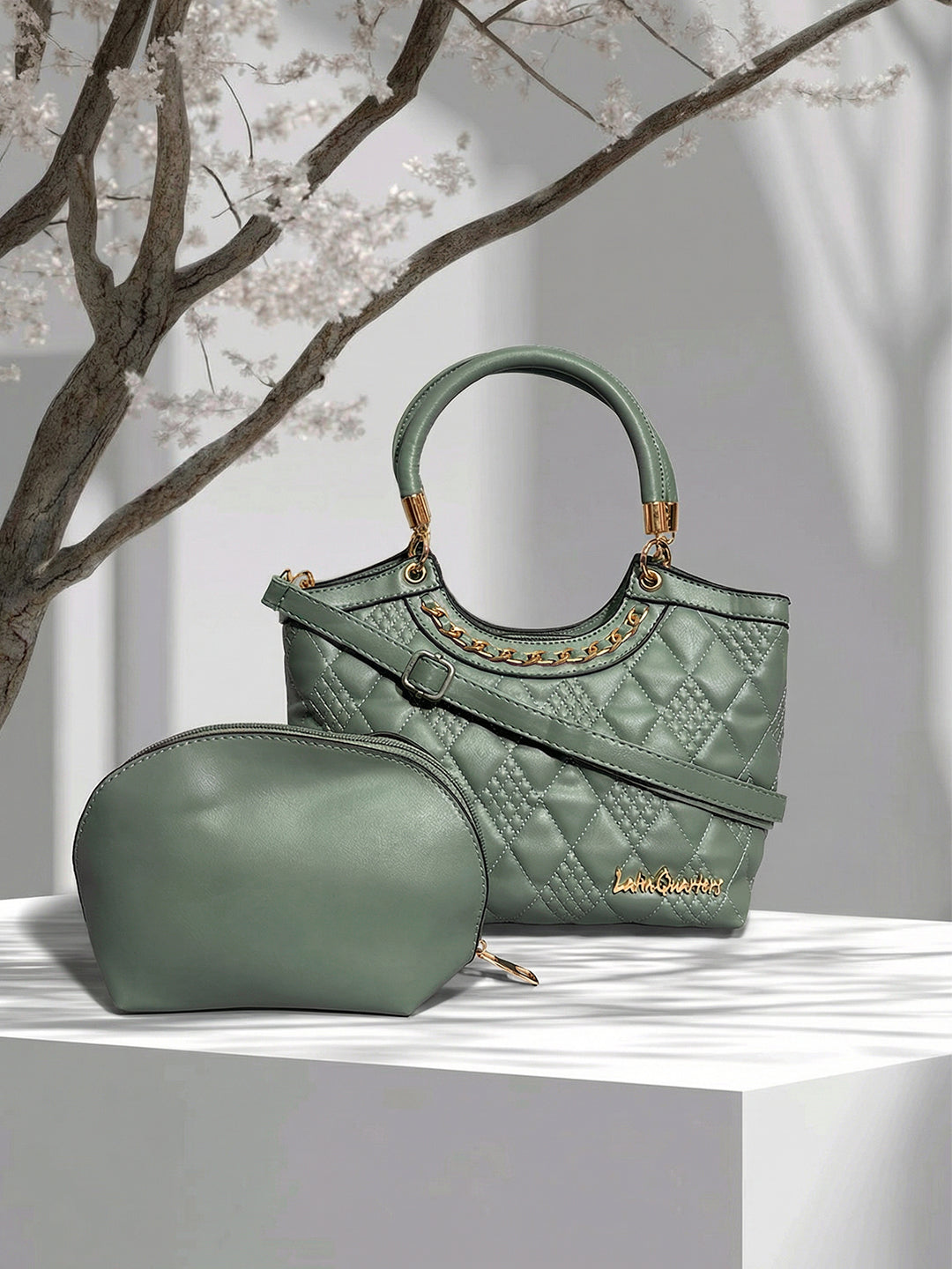 Latin Quarters Women Green Textured Casual Two handled Satchel
