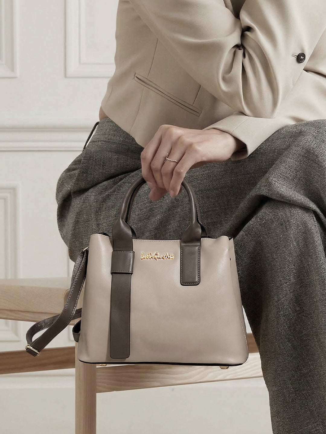 Latin Quarters Women Beige Solid Formal Tote Bag