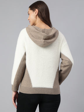 Latin Quarters Women Beige Hooded Neck Full Sleeve Solid Hoodie