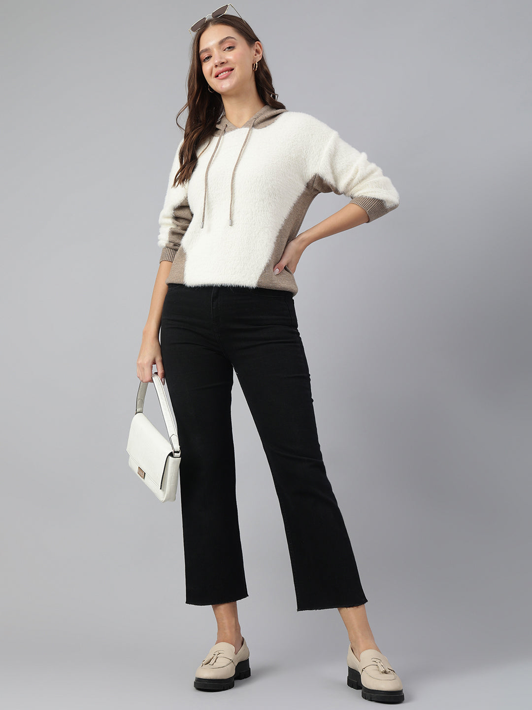 Latin Quarters Women Beige Hooded Neck Full Sleeve Solid Hoodie