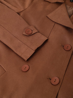 Coffee Full Sleeve Solid Trench Coat Jacket