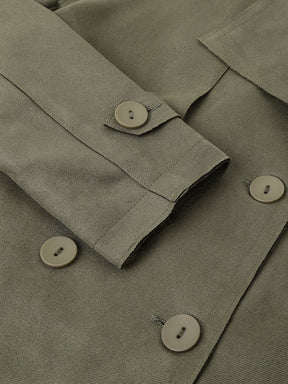 Greenolive Full Sleeve Solid Trench Coat Jacket