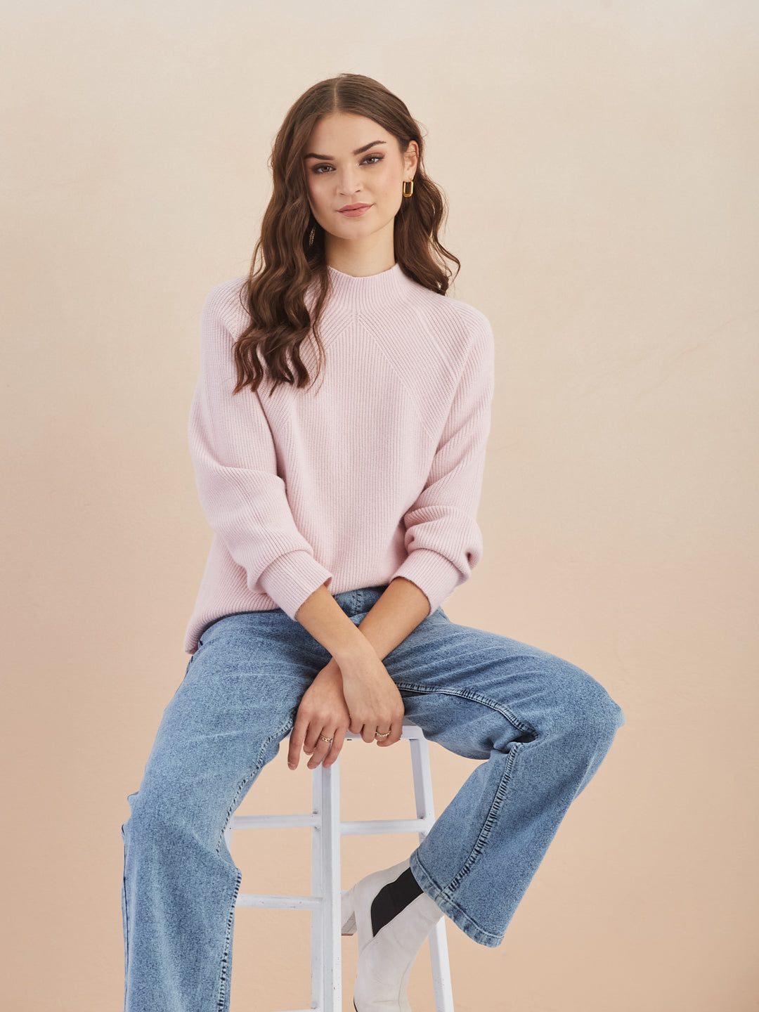 Latin Quarters Women'S Pink Turtle Neck Full Sleeves Solid Casual Sweater