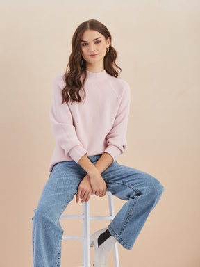 Latin Quarters Women'S Pink Turtle Neck Full Sleeves Solid Casual Sweater