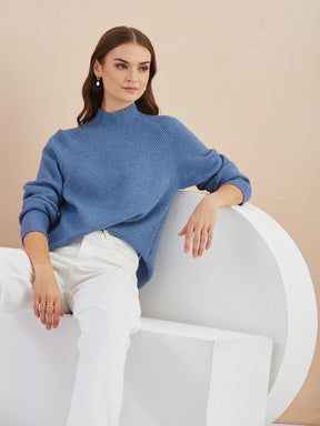 Latin Quarters Women Blue Turtle Neck Full Sleeve Solid Sweater