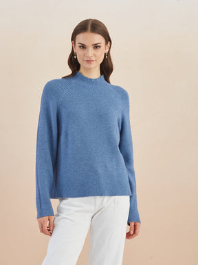 Latin Quarters Women Blue Turtle Neck Full Sleeve Solid Sweater