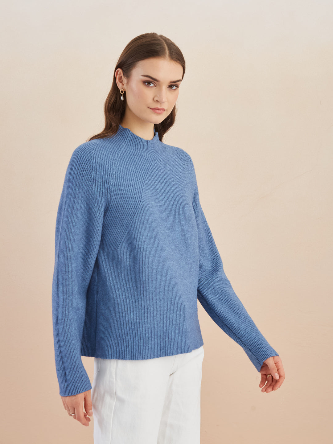 Latin Quarters Women Blue Turtle Neck Full Sleeve Solid Sweater