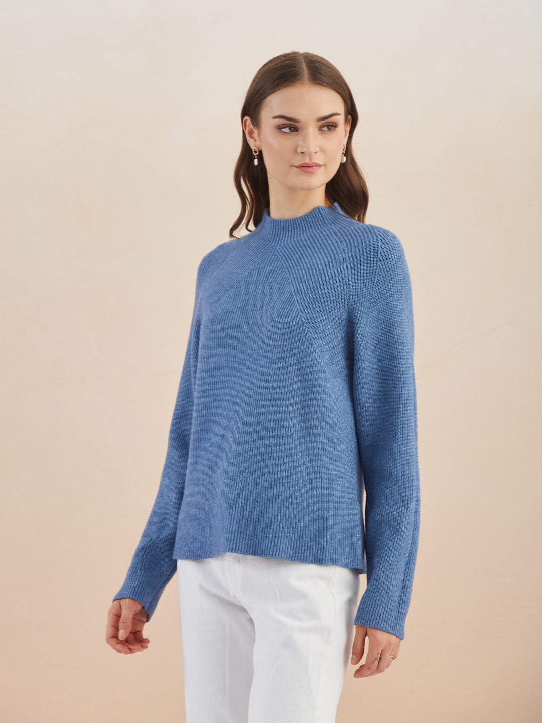 Latin Quarters Women Blue Turtle Neck Full Sleeve Solid Sweater