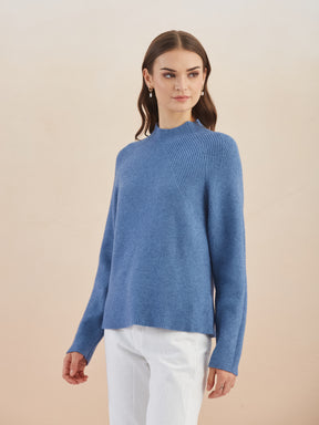 Latin Quarters Women Blue Turtle Neck Full Sleeve Solid Sweater
