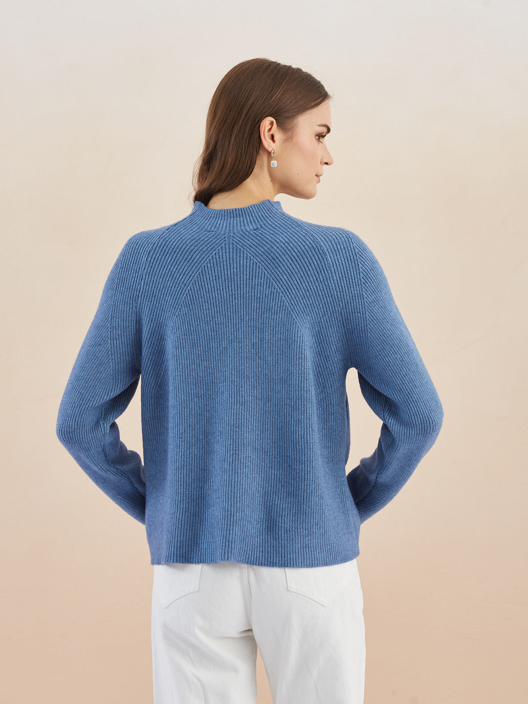 Latin Quarters Women Blue Turtle Neck Full Sleeve Solid Sweater
