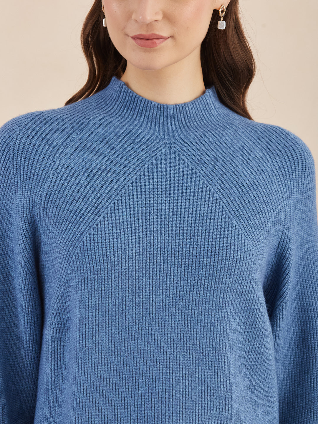 Latin Quarters Women Blue Turtle Neck Full Sleeve Solid Sweater