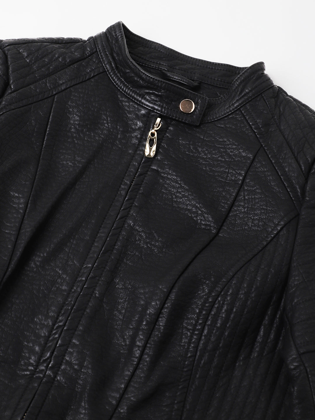 Latin Quarters Women's Solid Black Full Sleeve Mandarin Neck Casual Biker Jacket
