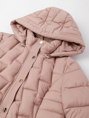 Latin Quarters Women's Pink Solid Full Sleeves Hooded Neck Casual Puffer Jacket