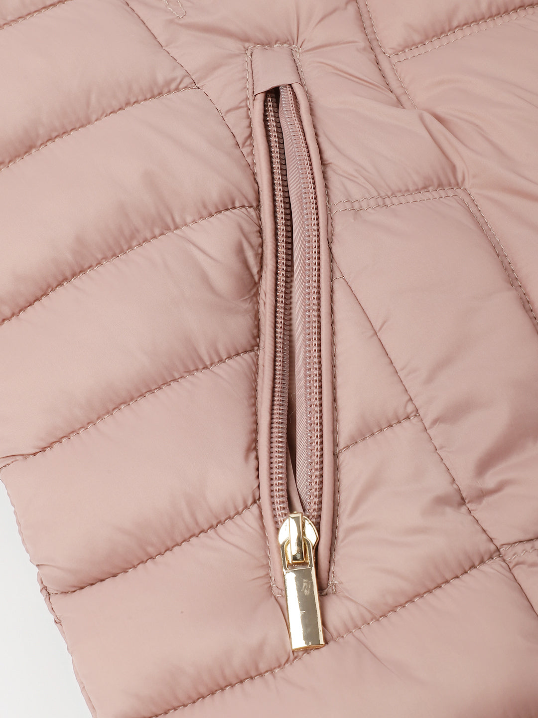 Latin Quarters Women's Pink Solid Full Sleeves Hooded Neck Casual Puffer Jacket