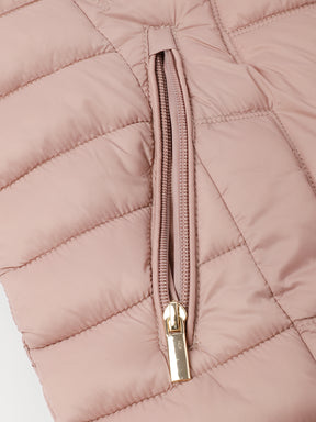 Latin Quarters Women's Pink Solid Full Sleeves Hooded Neck Casual Puffer Jacket