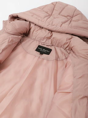 Latin Quarters Women's Pink Solid Full Sleeves Hooded Neck Casual Puffer Jacket