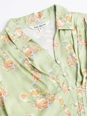 Green Printed Half Sleeve Casual Shirt Blouse