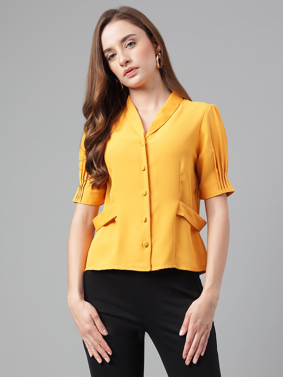 Mustard Half Sleeve Solid Blouse