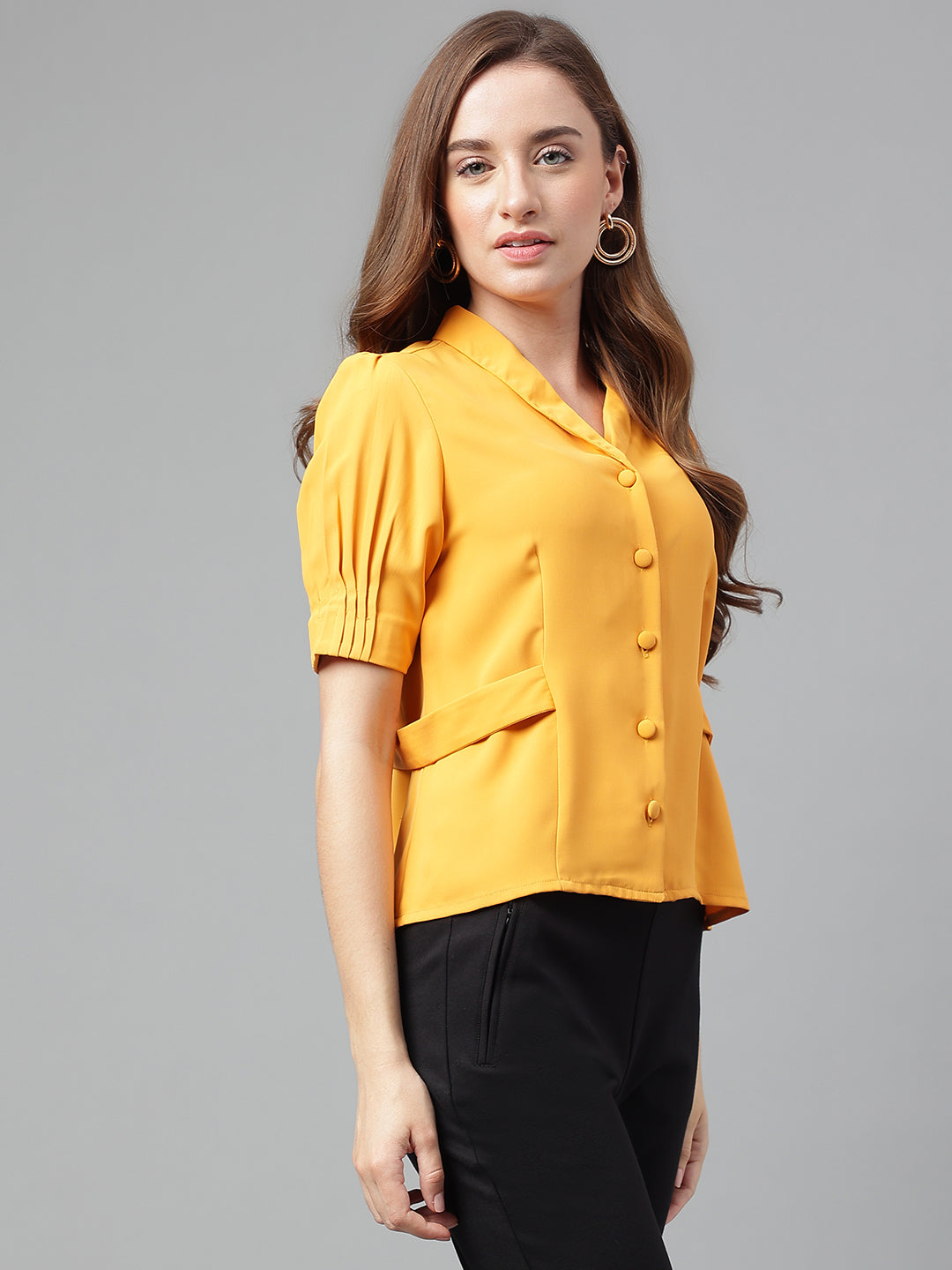 Mustard Half Sleeve Solid Blouse