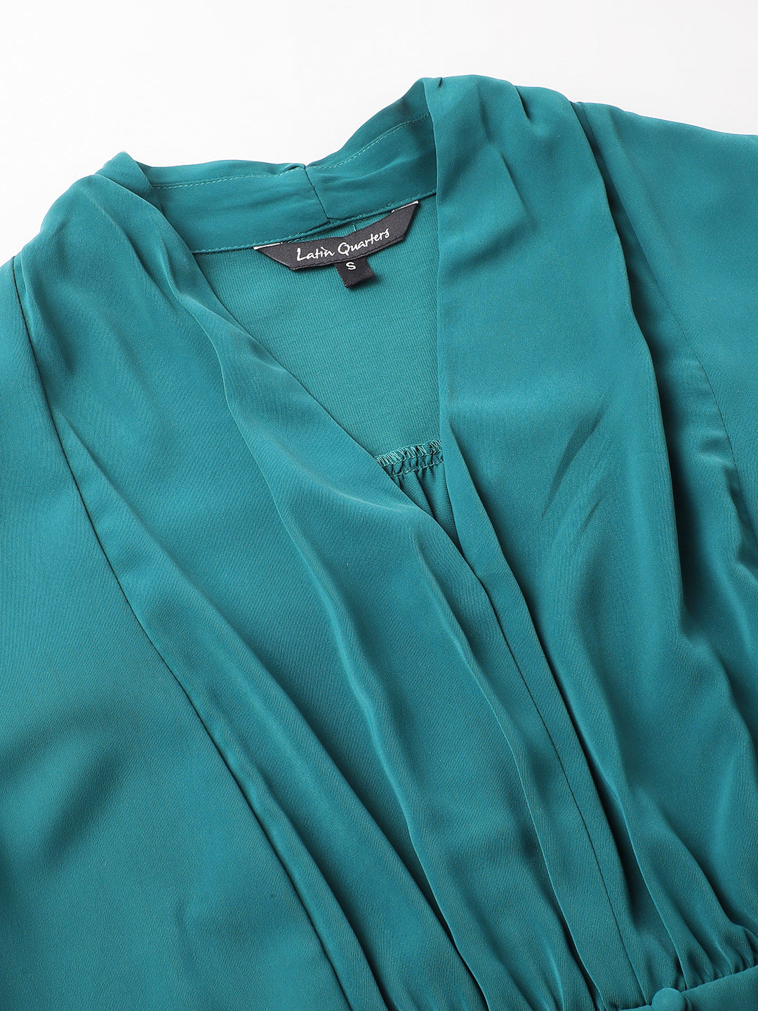 Green V-Neck Full Sleeves Solid Top For Casual Wear