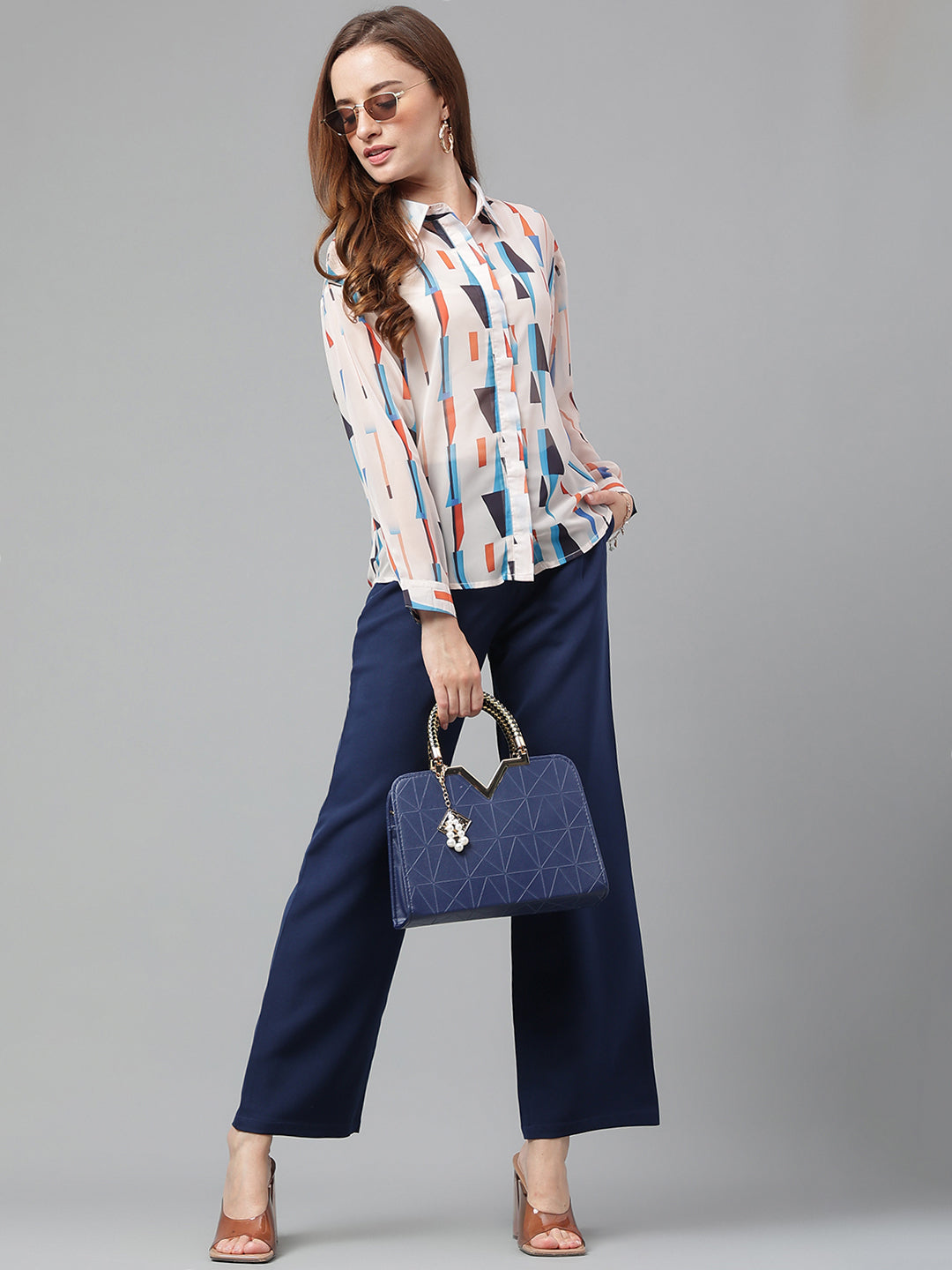 Latin Quarters Women'S Beige Printed Collared Full Sleeve Casual Shirt