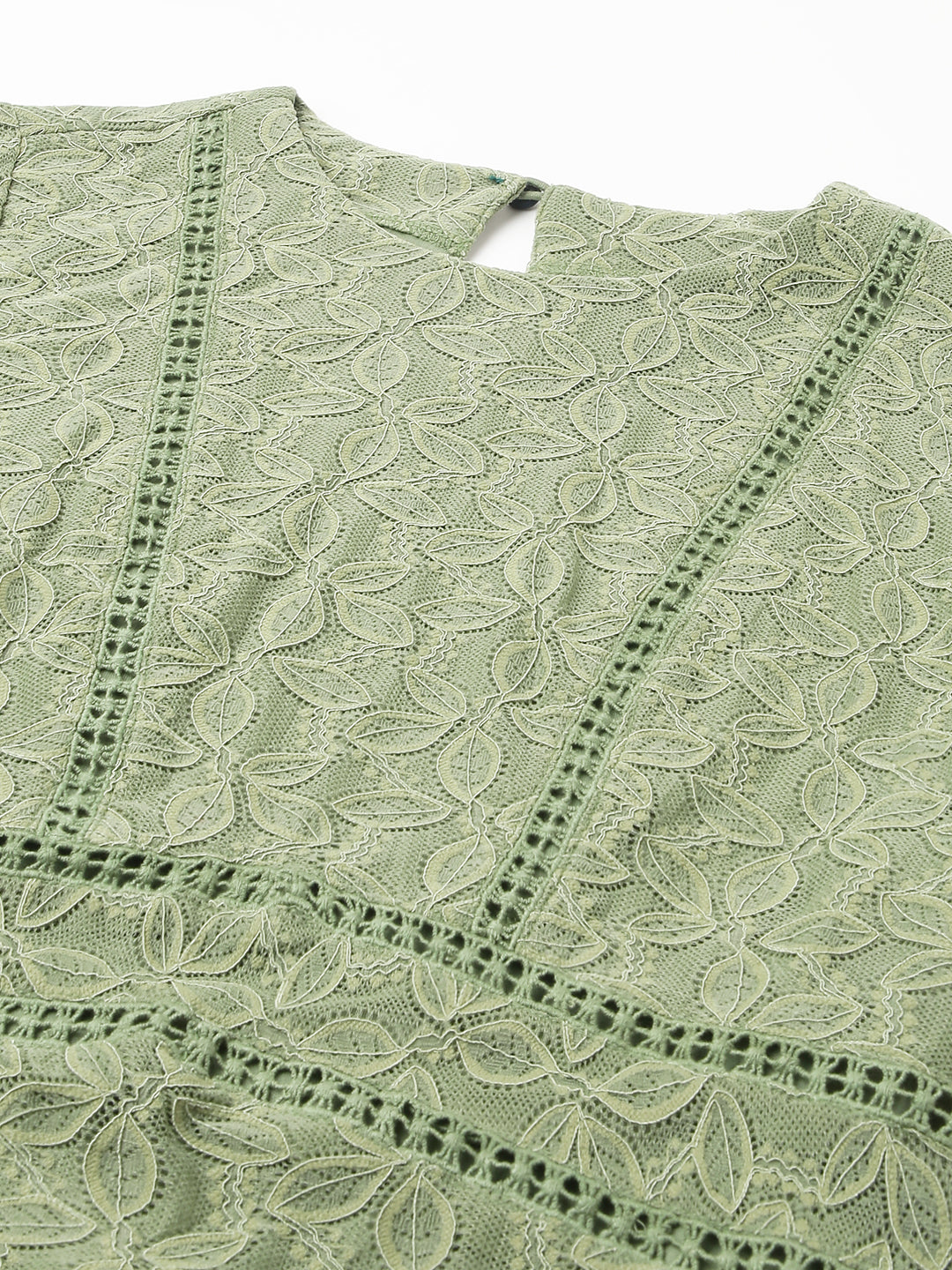 Green Full Sleeve Solid Lace Blouse