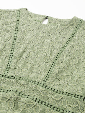 Green Full Sleeve Solid Lace Blouse