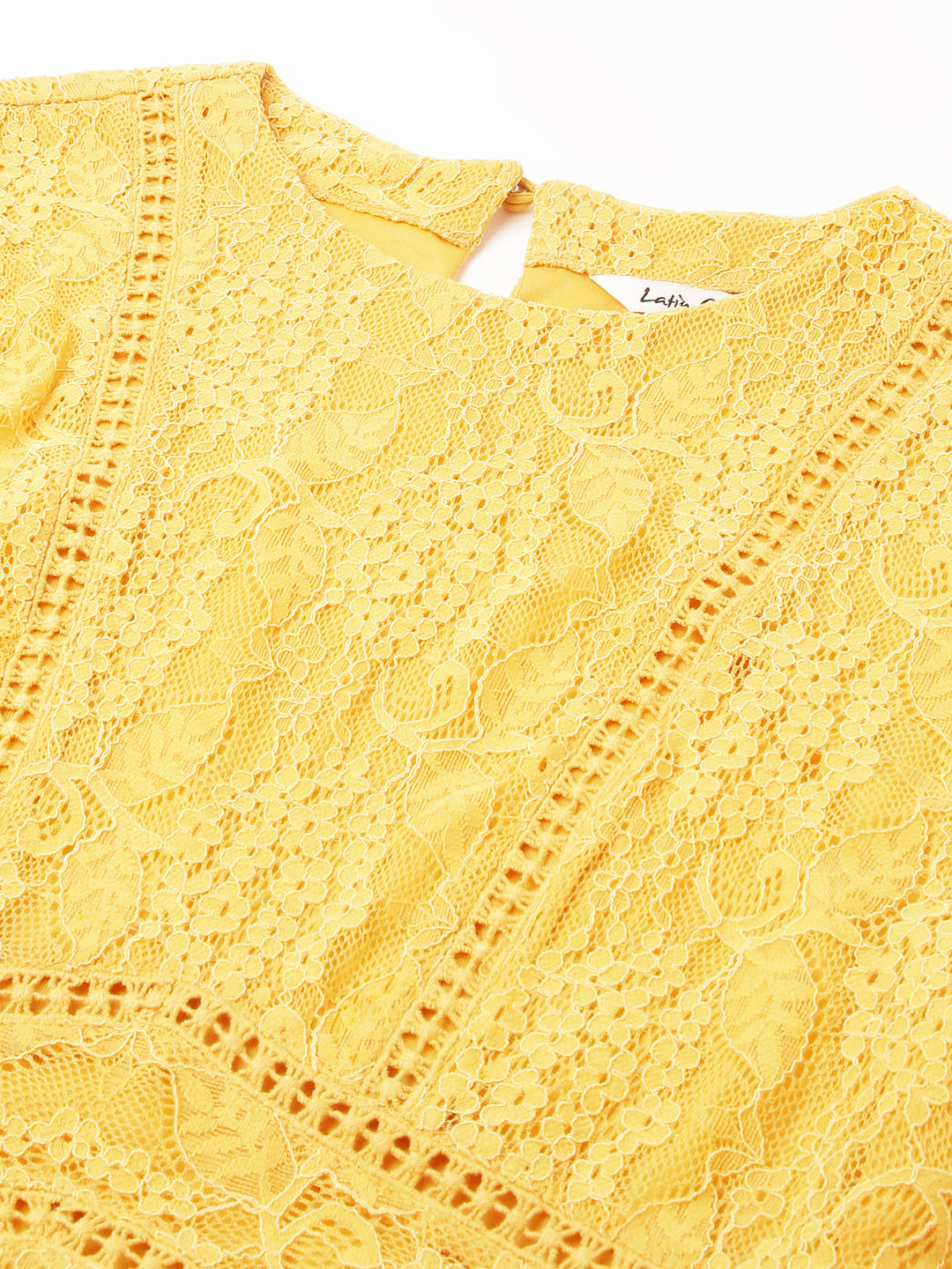 Yellow Full Sleeve Solid Lace Blouse