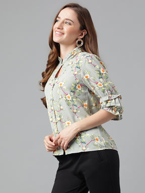 Green Half Sleeve Printed Blouse Top