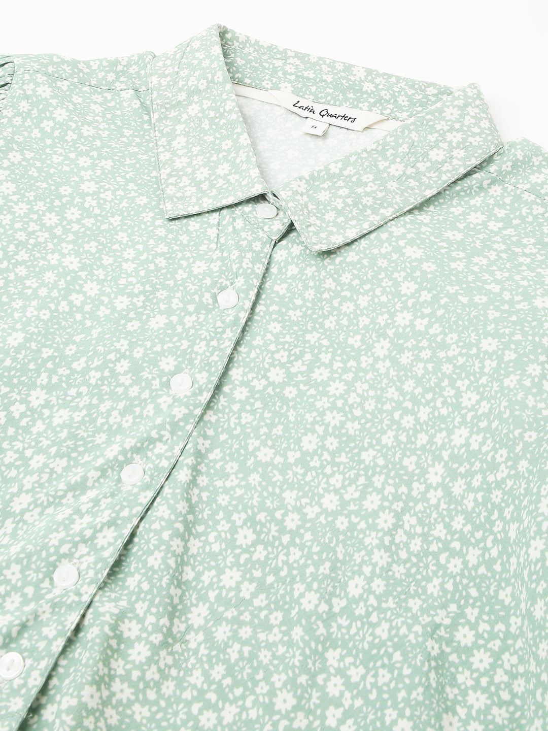 Latin Quarters Women's Green Short Sleeve Collar Neck Casual Printed Shirt