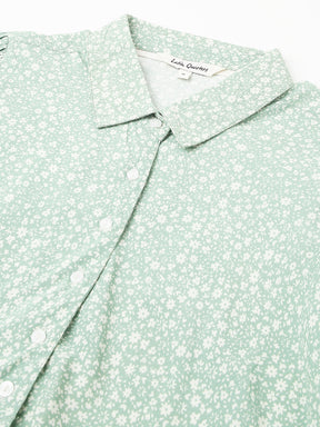Latin Quarters Women's Green Short Sleeve Collar Neck Casual Printed Shirt