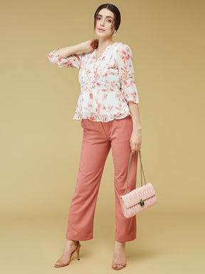 Pink 3/4 Sleeve Printed Blouse