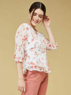 Pink 3/4 Sleeve Printed Blouse