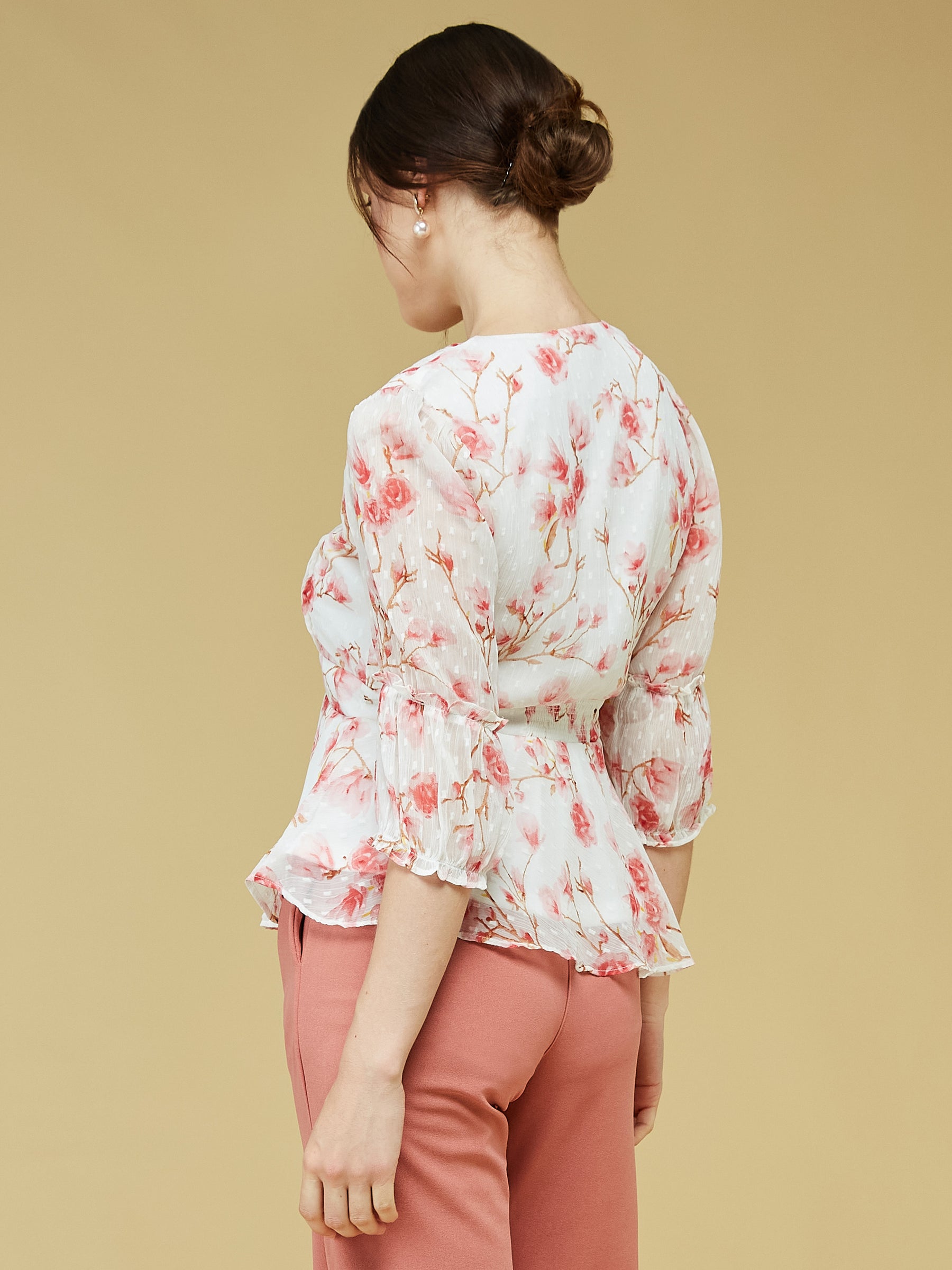 Pink 3/4 Sleeve Printed Blouse