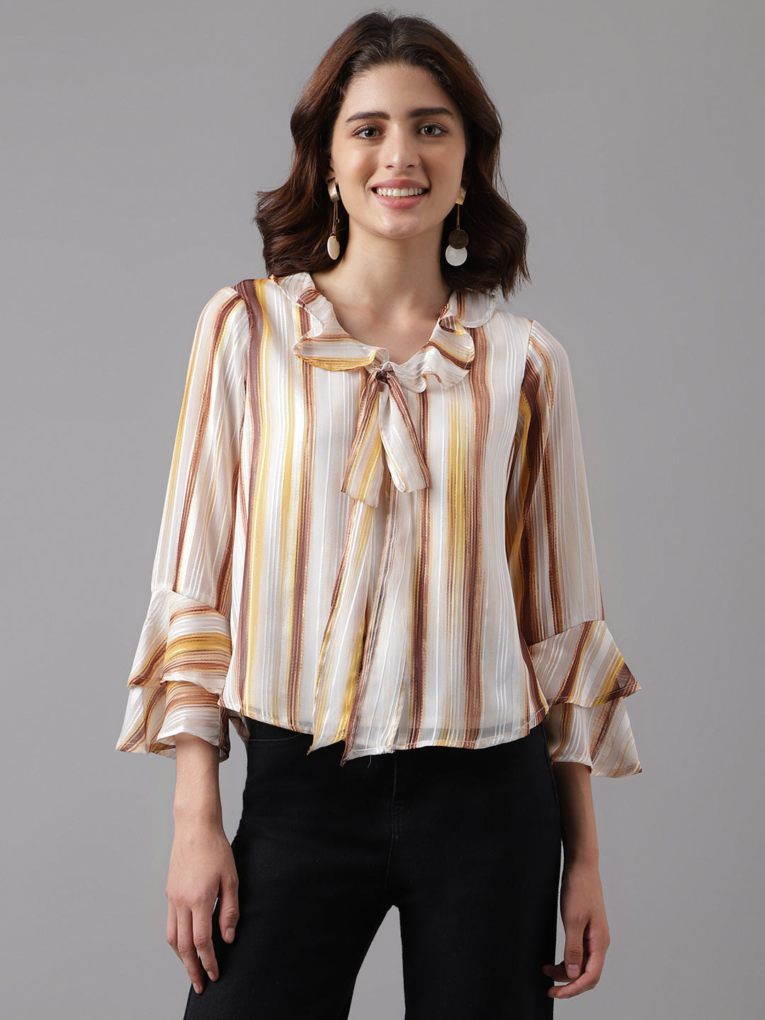 YELLOW FULL SLEEVE PRINTED NORMAL BLOUSE TOP
