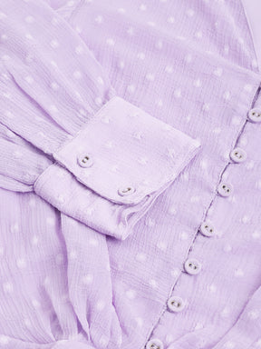 Lavender Full Sleeve Solid Normal Blouse Top