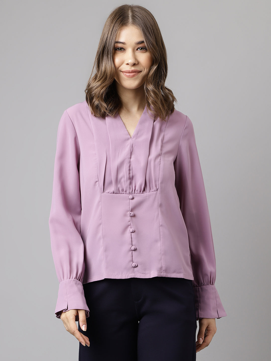 Latin Quarters Women Lilac Solid Full Sleeve Casual Top