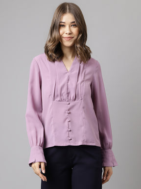 Latin Quarters Women Lilac Solid Full Sleeve Casual Top