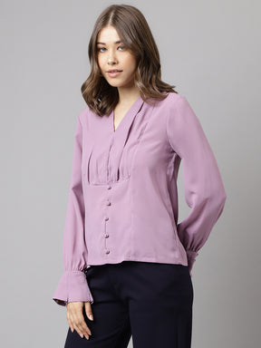 Latin Quarters Women Lilac Solid Full Sleeve Casual Top