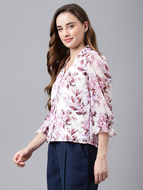 Lilac 3/4 Sleeve Printed Normal Shirt Blouse Top