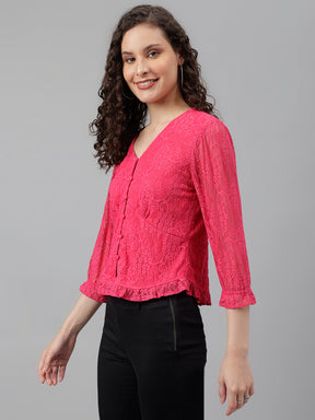 Pink Hot 3/4 Sleeve Solid Knit Top