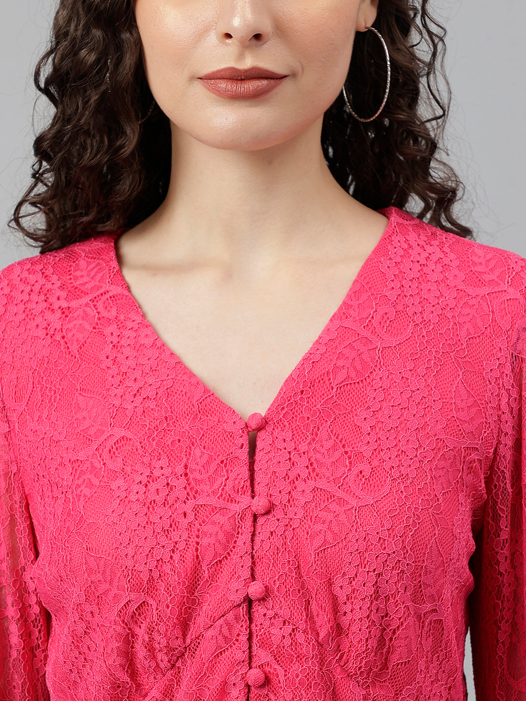 Pink Hot 3/4 Sleeve Solid Knit Top