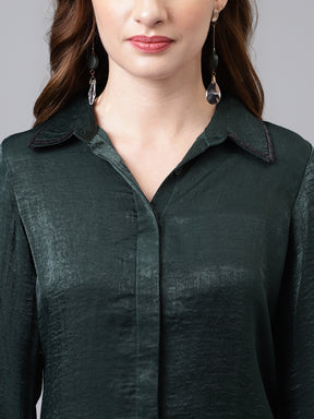 Greenbottle Full Sleeve Collar Neck Solid Women Shirt for Casual